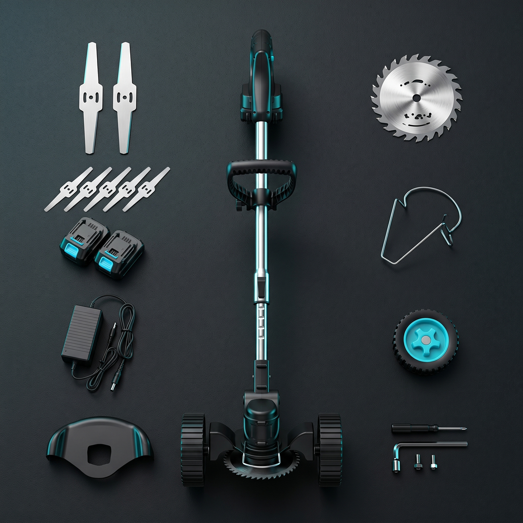 Autonix GT-20 complete kit: trimmer, steel blades, circular saw blade, two batteries, charger, guards and tools